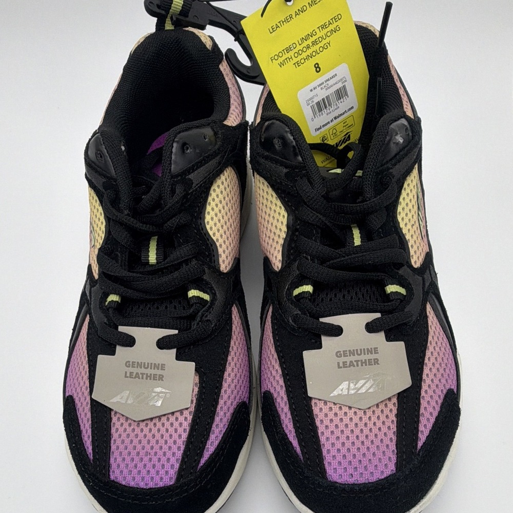 Avia 5000 Women's Athletic Sneakers Black Purple Pink Lace Up Low Top Leather